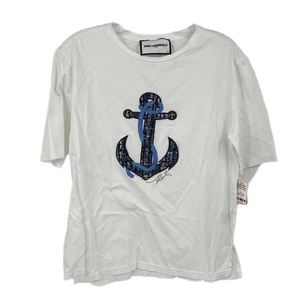 Karl Lagerfeld White & Blue Cotton Short Sleeve T-Shirt | Size S